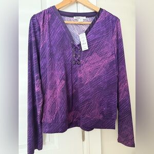 NWT!!  White House Black Market Purple Lace-Up Women's Top size Large